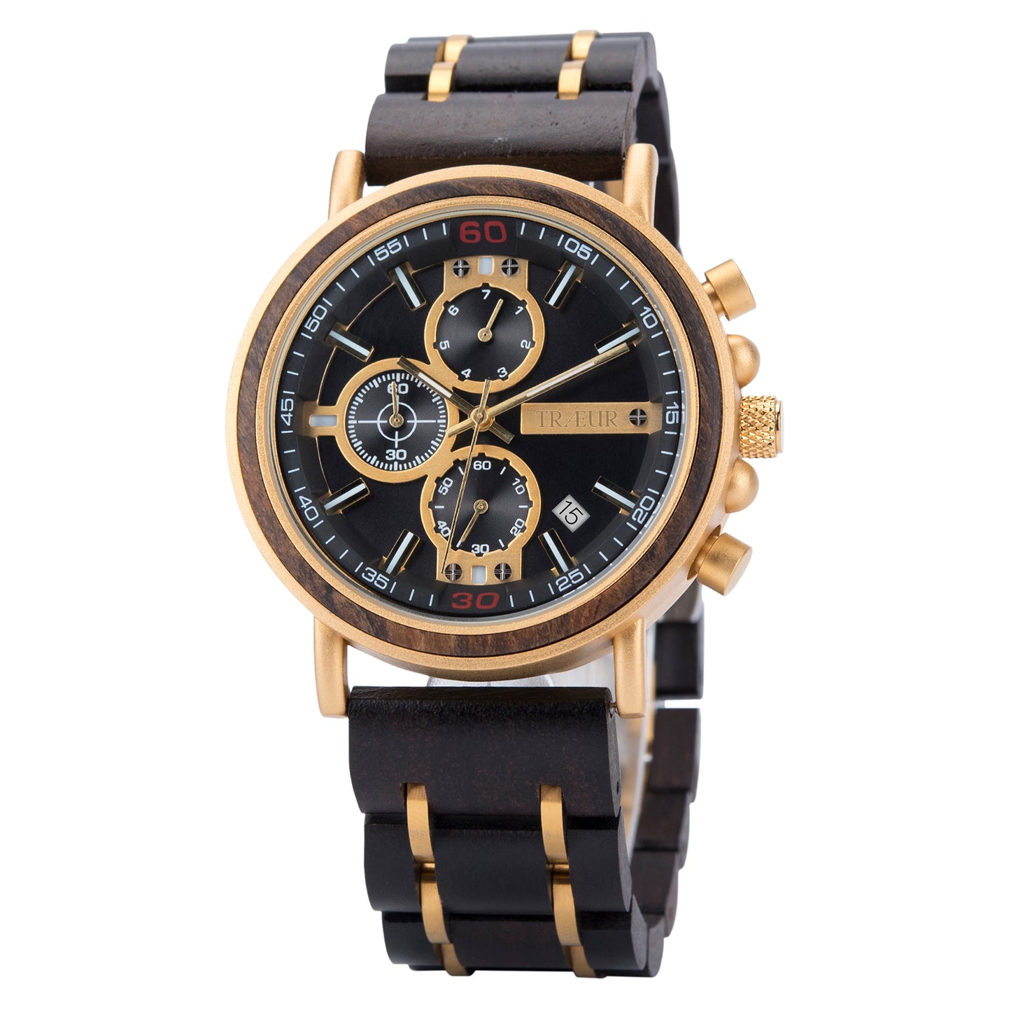 TRÆUR OBSIDIAN – Ebony Gold Wooden Watch (Men)