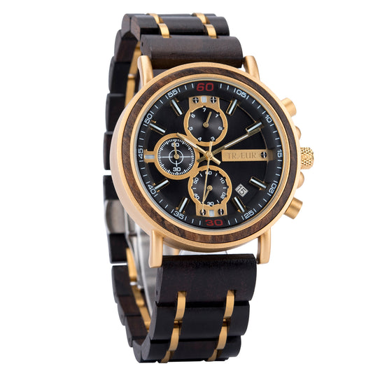TRÆUR OBSIDIAN – Ebony Gold Wooden Watch (Men)